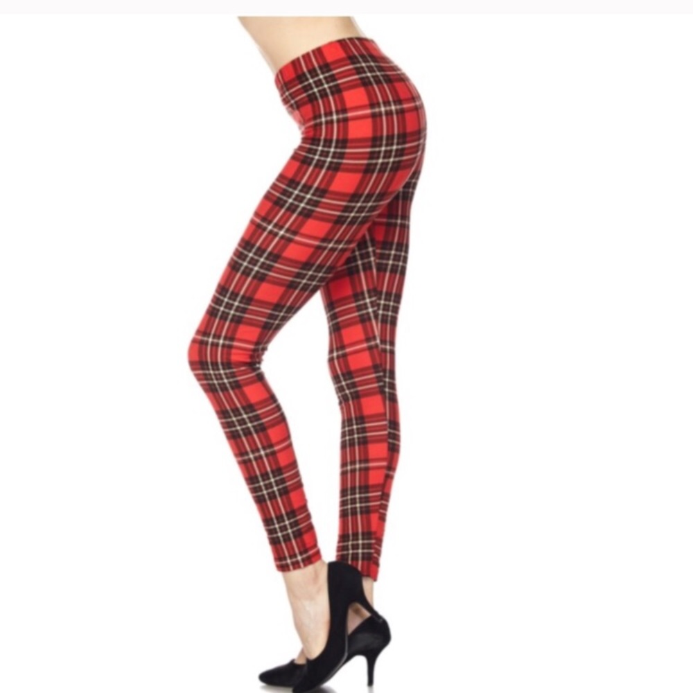 Buy 2 get 1 free red plaid leggings